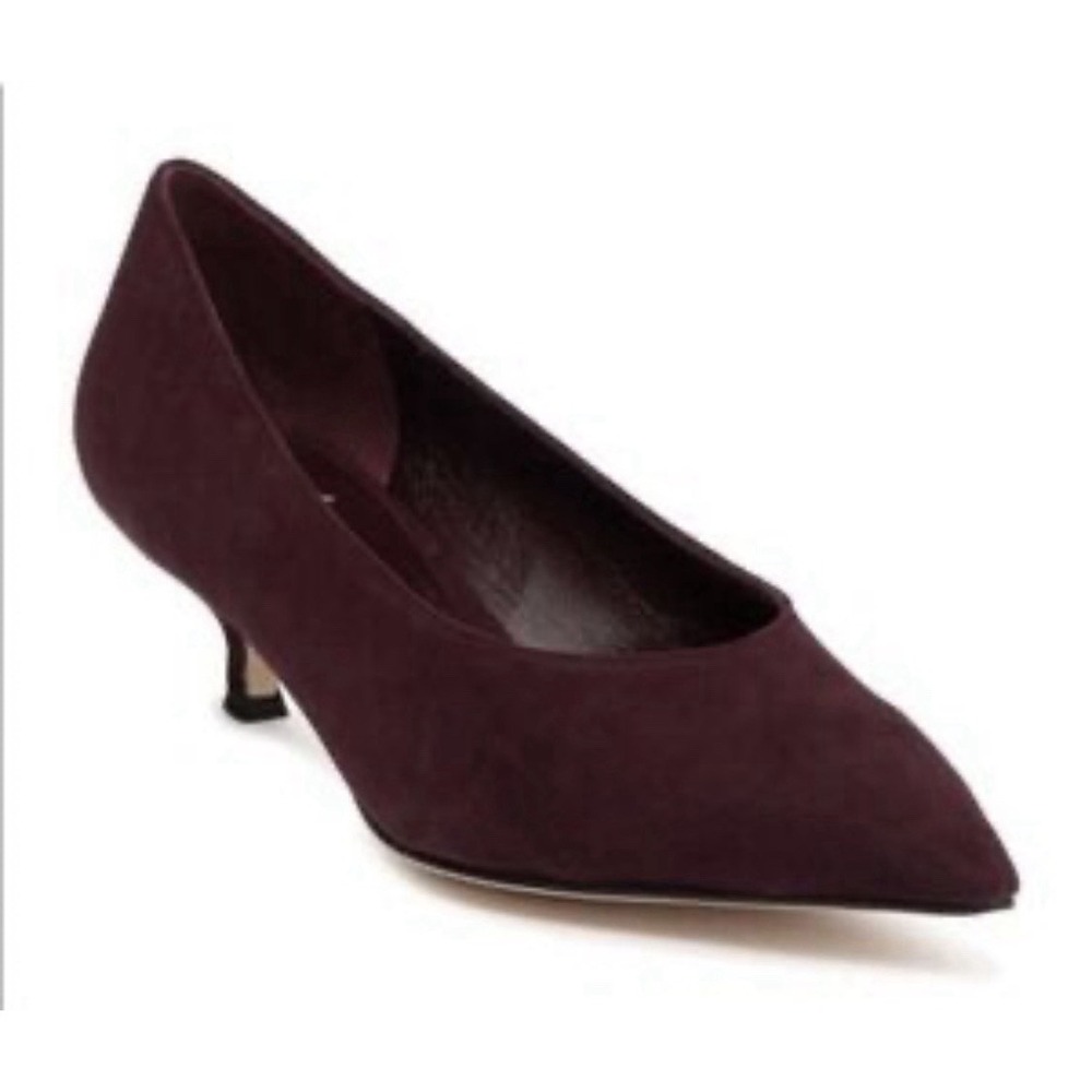 Kate Spade‎ Burgundy Russet Red Suede Kitten Heels Size 7.5 Modern Pointy Toed